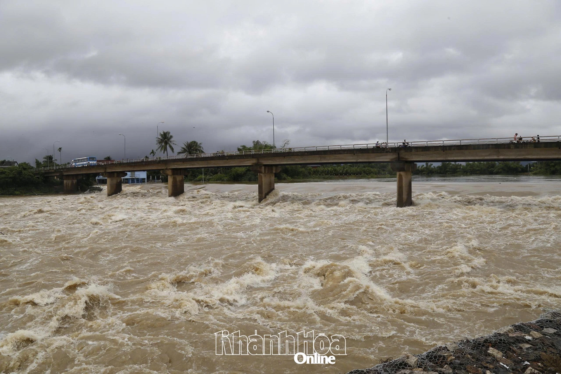 Rising river floodwaters