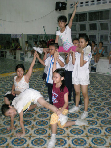 Aerobics class, helpful playground for children