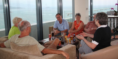 Foreign tourists at Altitude Bar on the 28th floor of Sheraton Nha Trang Hotel & Spa