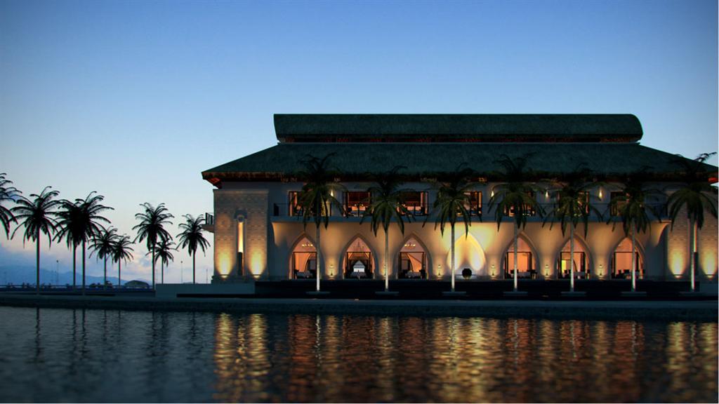 Flower garlands and coloured lanterns on Cai River