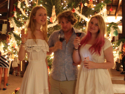 Tourists posing by Christmas tree in Evason Ana Mandara Resort.