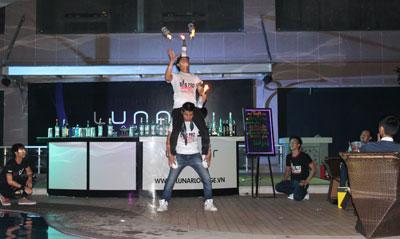 Bartender show with fire