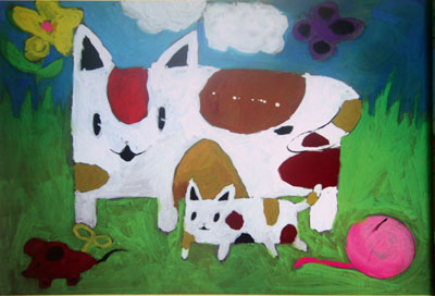 Painting of cats drawn by Tran Le Khanh Trang, pupil at Thai Nguyen Junior High School, Nha Trang.