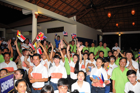 Campers cheering for musical performances.