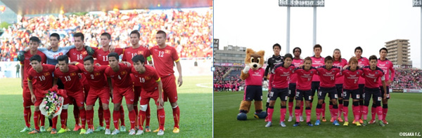 Vietnam U23 team (left) and Cerezo Osaka Club (right). (Photo: VFF)