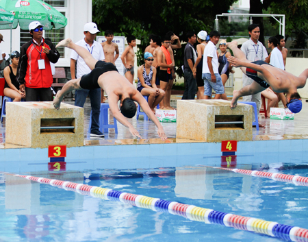 Swimming event takes place at swimming pool of Telecommunication University.