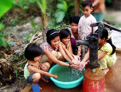 Safe water well construction at Cao Van Ba School