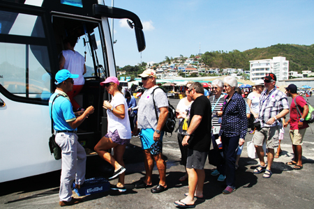 Foreign tourists take tour to visit Nha Trang City.