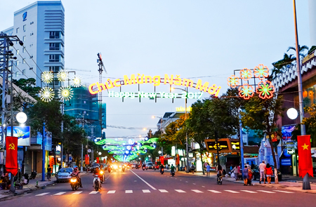 Street with decoration for New Year.