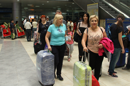 Foreign tourists at Cam Ranh International Airport