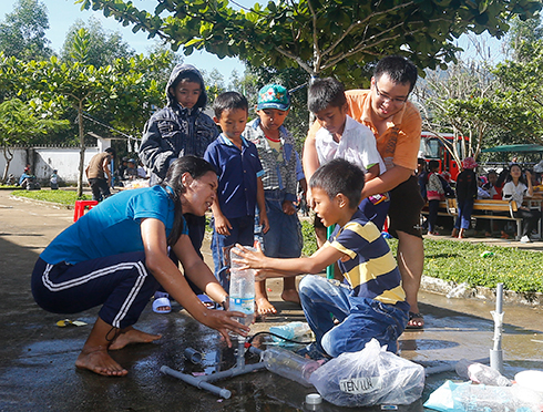 Many male pupils are interested in water bottle rockets.