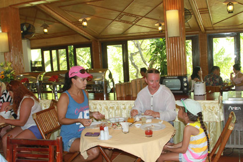 Russian family enjoys local food.