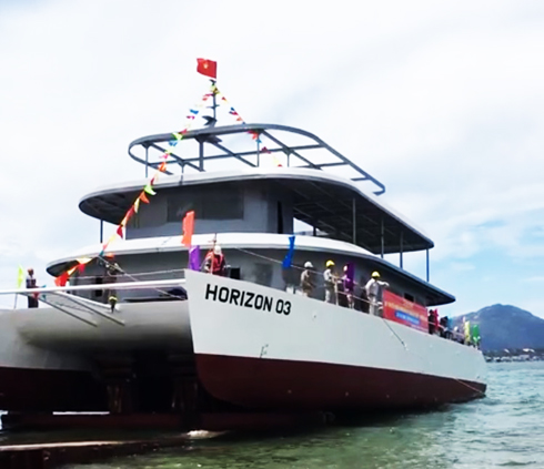 A catamaran boat launched