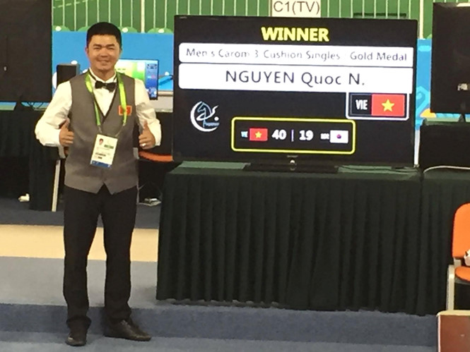 Nguyen Quoc Nguyen wins gold in Men’s Rarom 3 Cushion Singles. (Photo: Thanh nien)