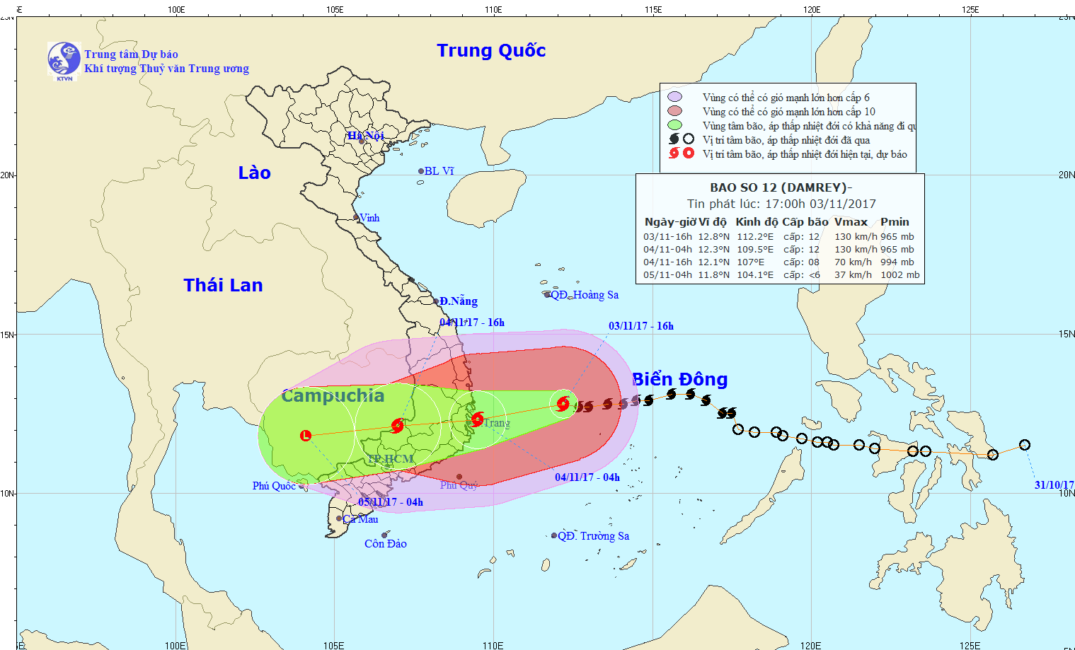 Storm Damrey to make landfall in Khanh Hoa Province around 4 am – 7 am, Nov.4