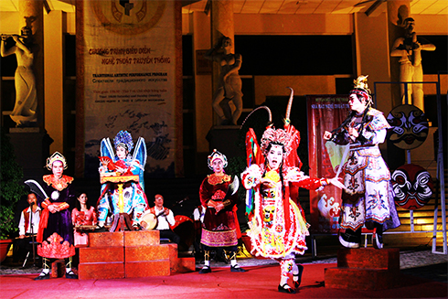 Actors are performing an extract from Tuồng play