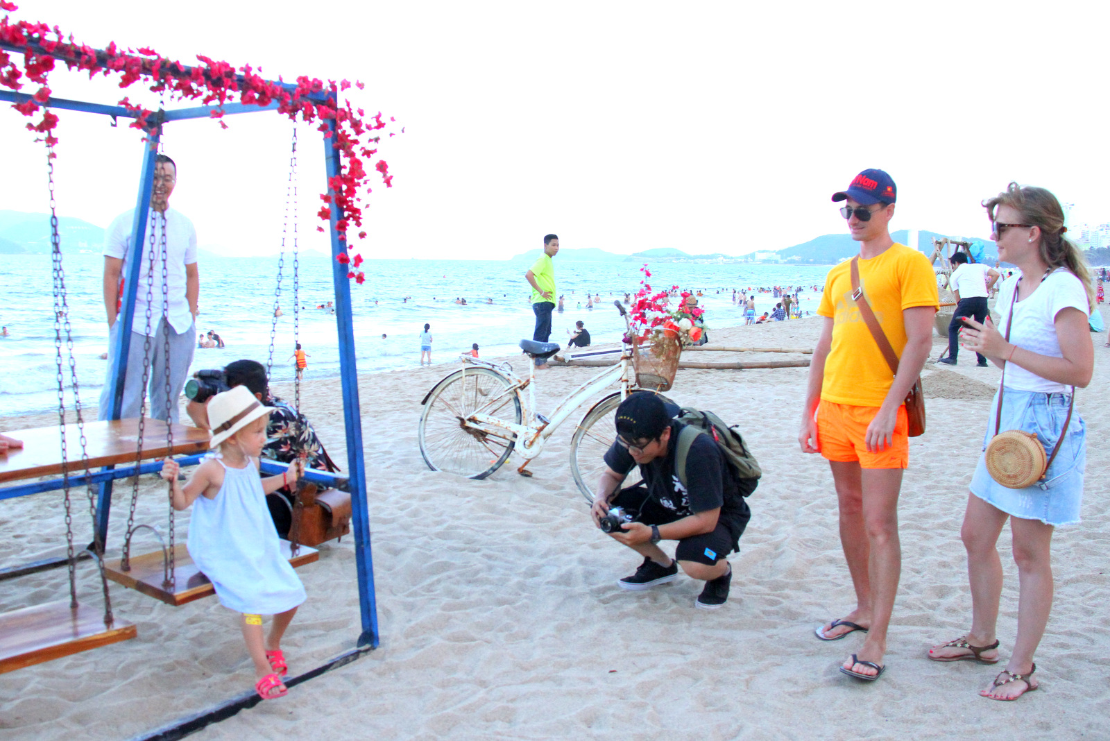 Posing with swing on beach