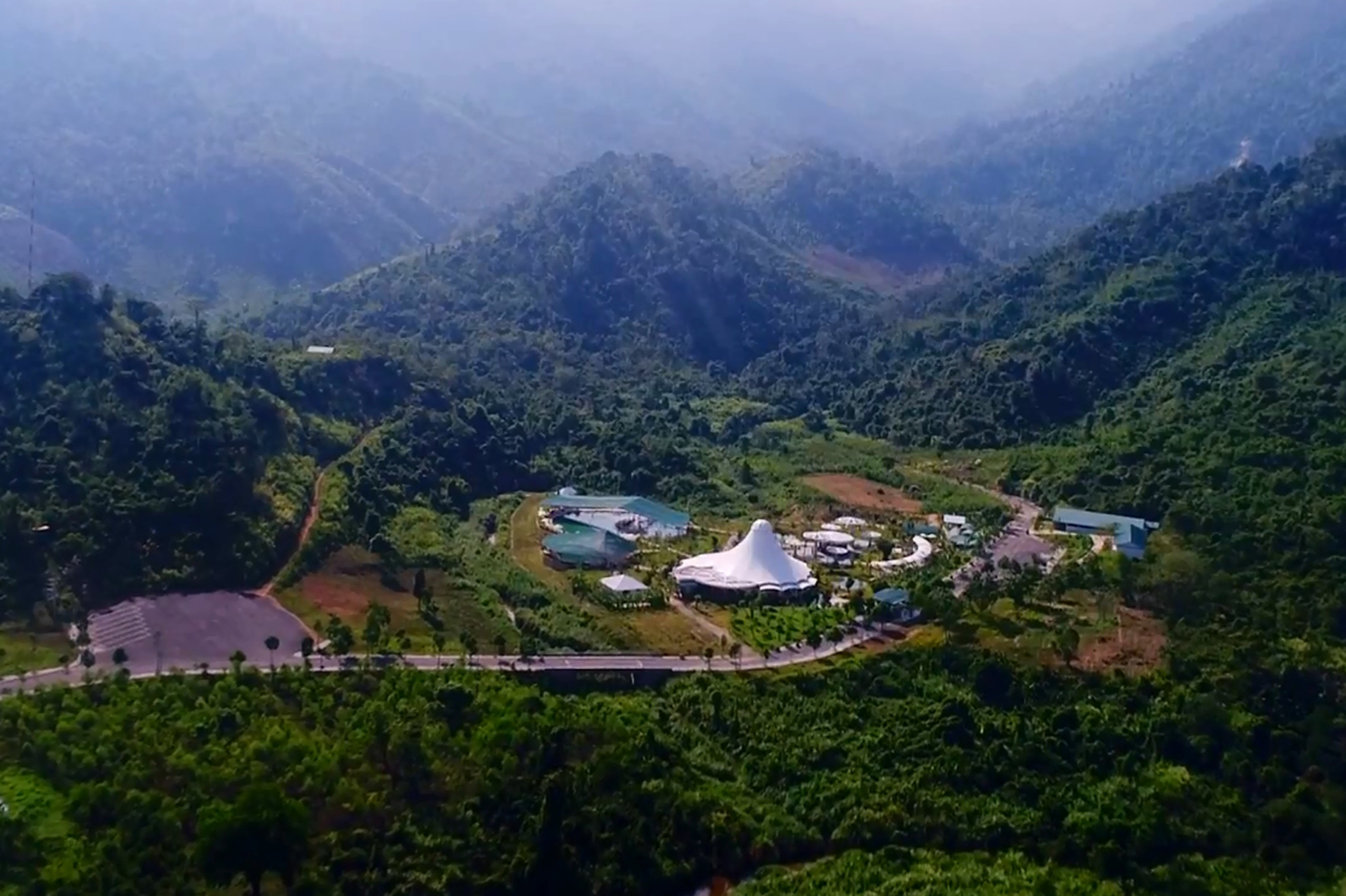 Mineral mud bath area in Yang Bay seen from above