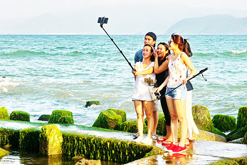 Taking photographs at moss area by Tran Phu bridge