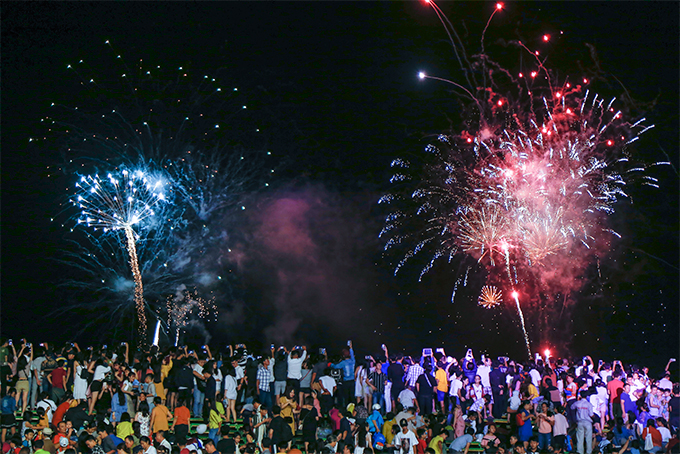 Low-range firework display at the end of ceremony