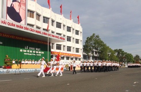 Teams marching past podium