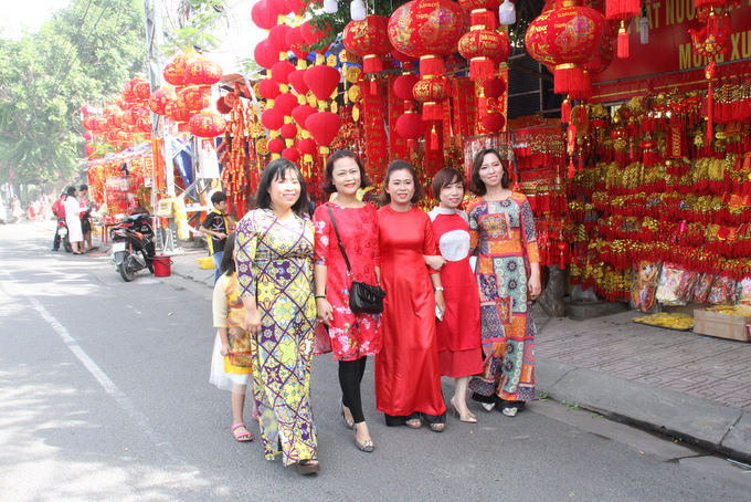 Red-lantern street for Tet 2020 in Nha Trang
