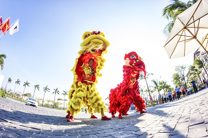 Lion dance at The Anam resort 