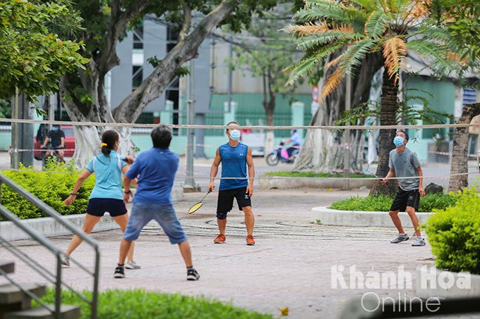 Playing badminton