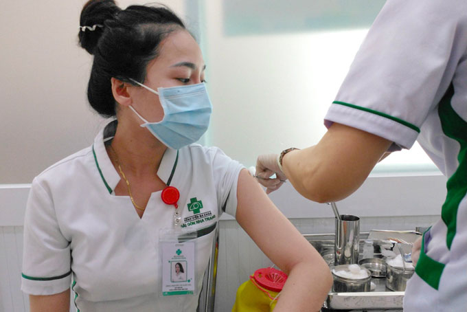 Getting vaccinated in Nha Trang City.