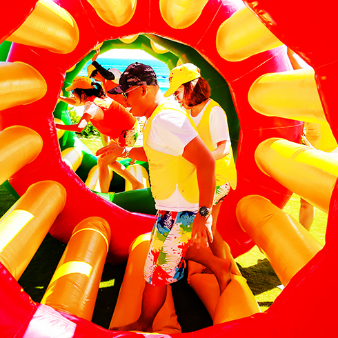 Tourists entertaining at a resort