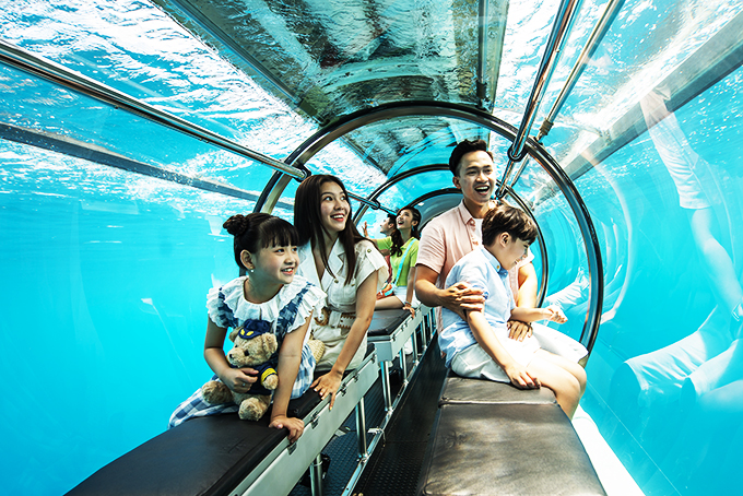 Tourists contemplating ocean beauty from Vinpearl submarine