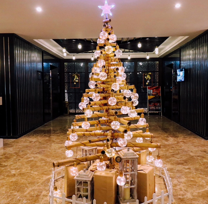 Handmade Christmas tree made of bamboo tubes at Champa Island Nha Trang